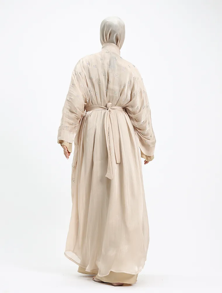 Beige Sparkle Organza Kimono Set - Image 5