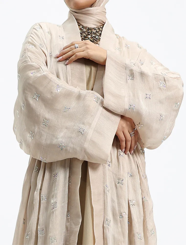 Beige Sparkle Organza Kimono Set - Image 6