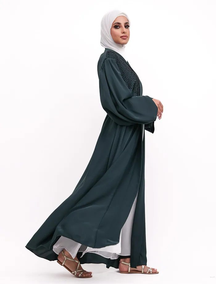 Bottle Green Aina Open Abaya - Image 3