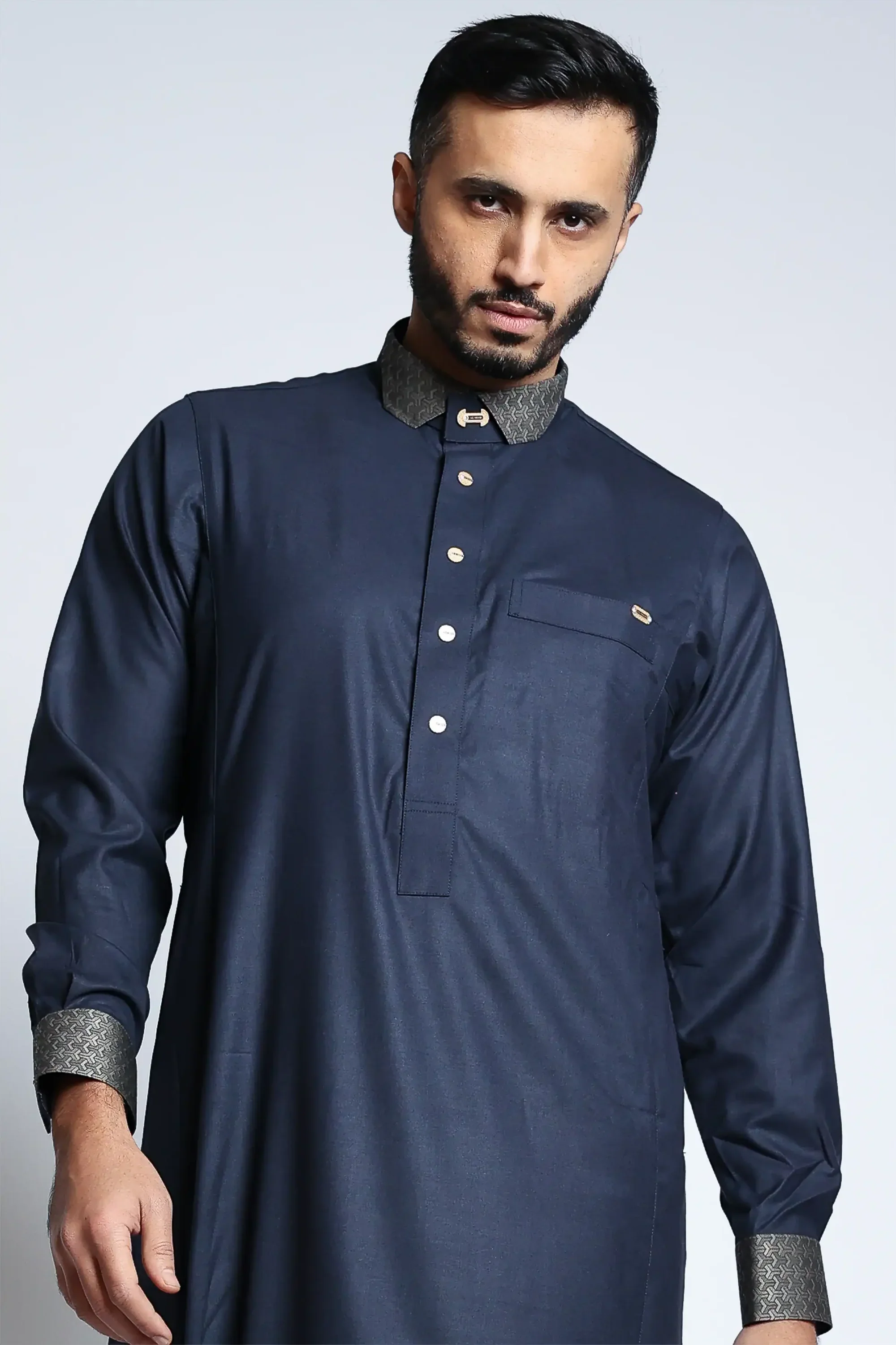 Diplomatic Blue Cutaway Thobe By Al noor- J153 - Image 4