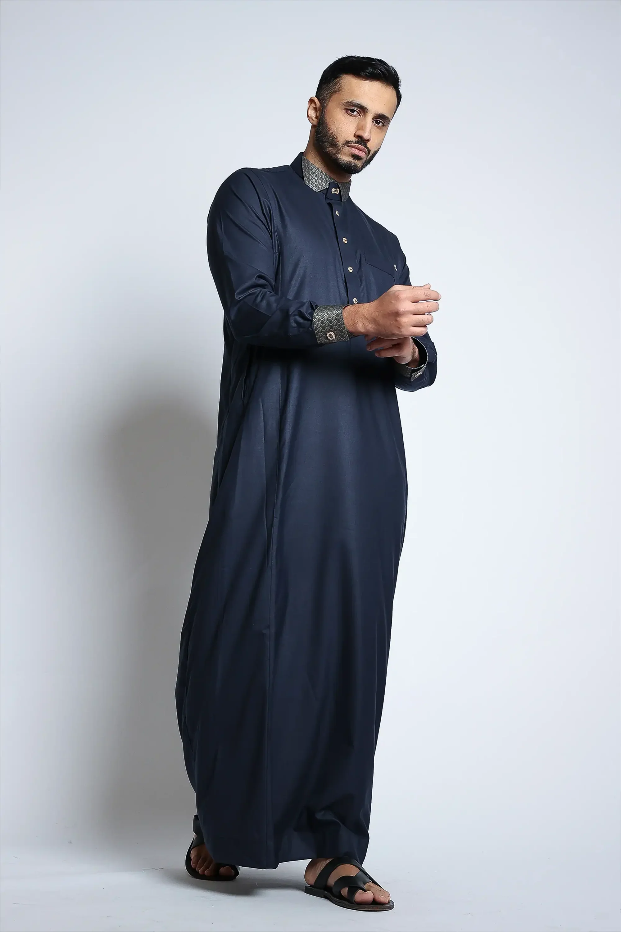 Diplomatic Blue Cutaway Thobe By Al noor- J153 - Image 5