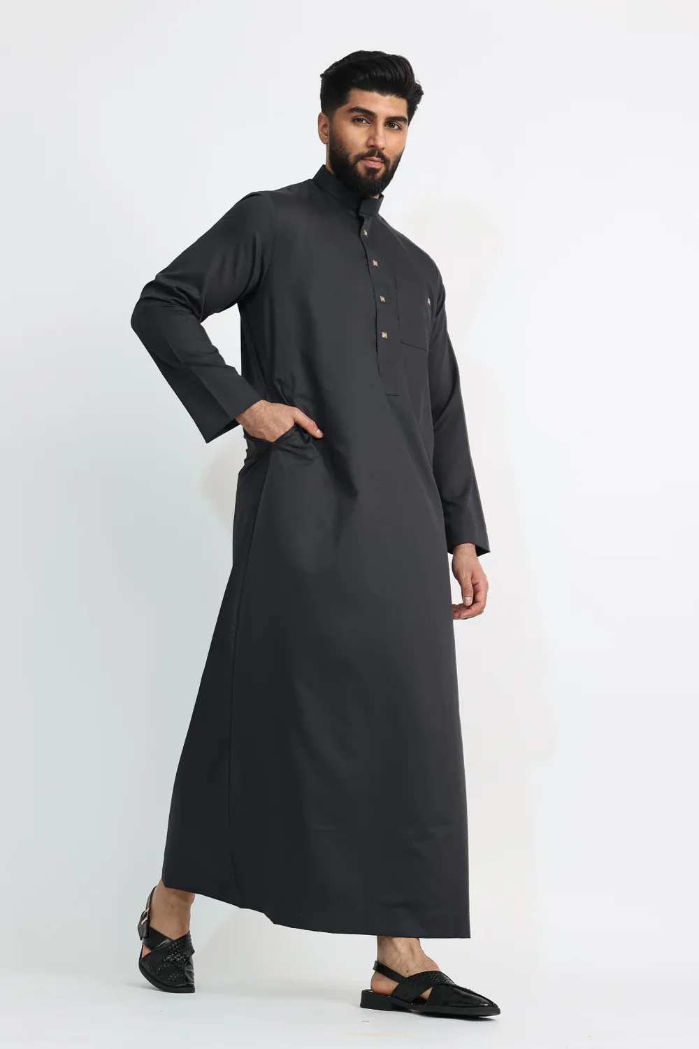 Black Saudi Collar Thobe By Al noor- J1516 - Image 3
