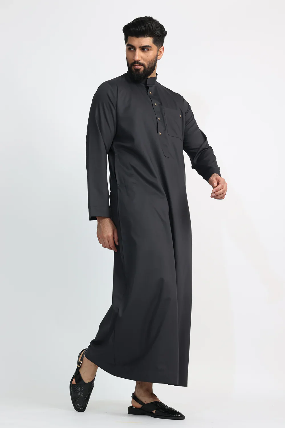 Black Saudi Collar Thobe By Al noor- J1516 - Image 4