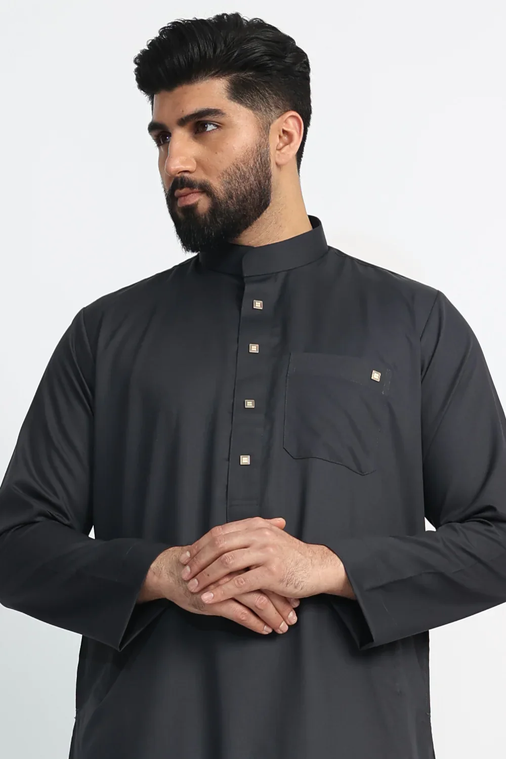 Black Saudi Collar Thobe By Al noor- J1516 - Image 5