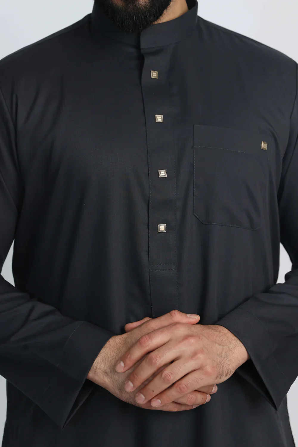 Black Saudi Collar Thobe By Al noor- J1516 - Image 6