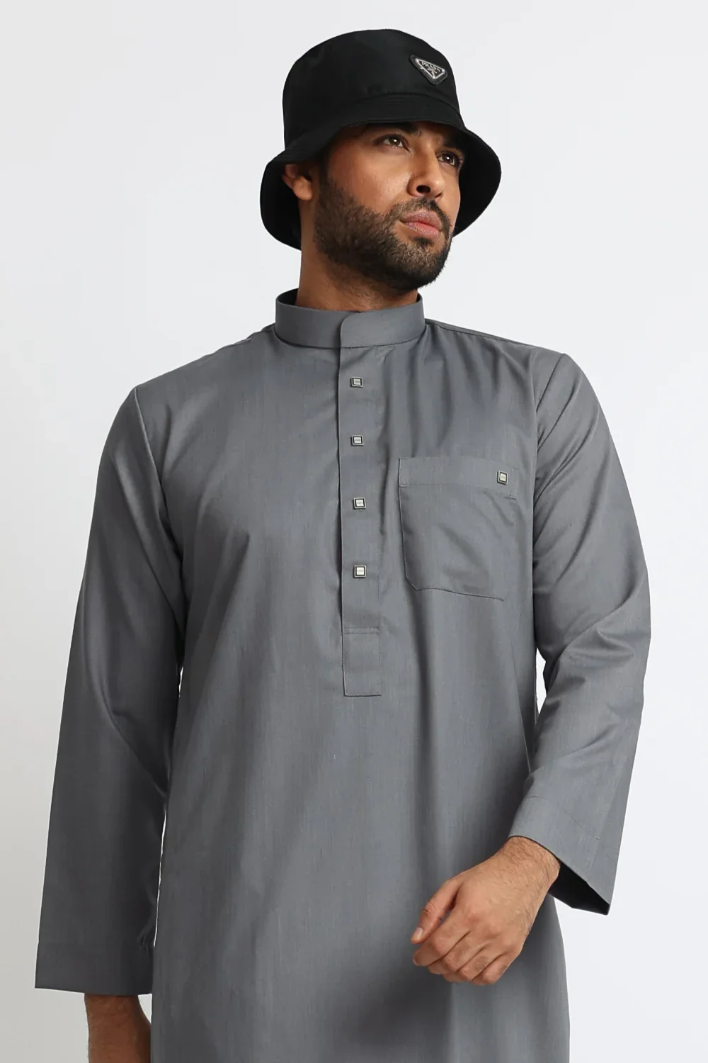 Saudi Collar Grey Thobe By Al noor- J1519 - Image 3