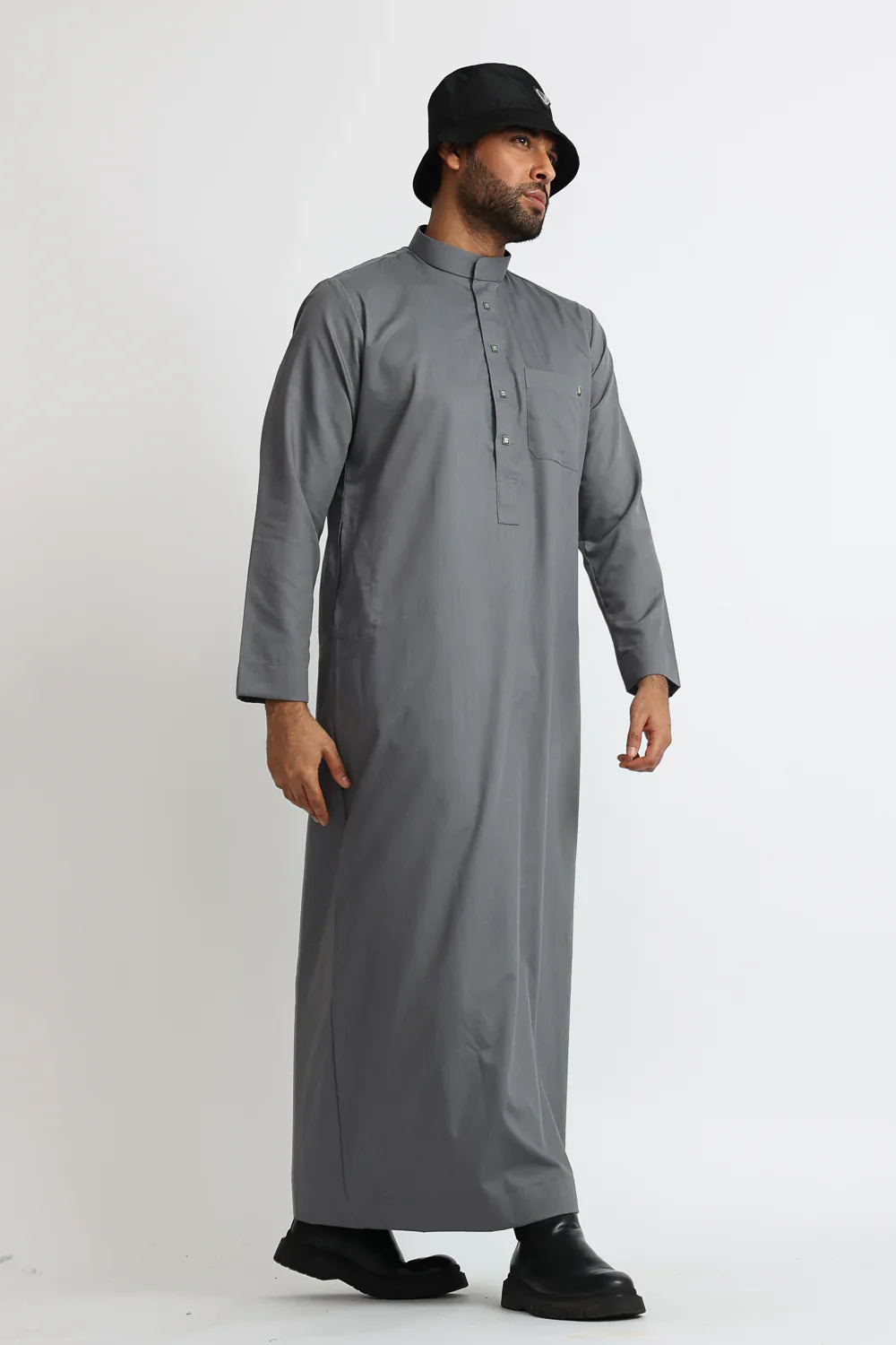 Saudi Collar Grey Thobe By Al noor- J1519 - Image 4