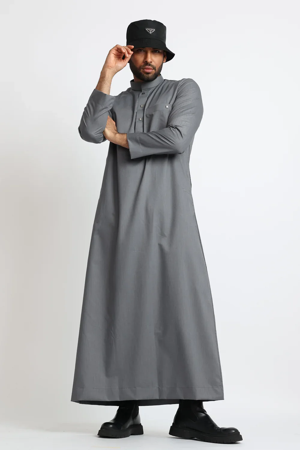 Saudi Collar Grey Thobe By Al noor- J1519 - Image 5