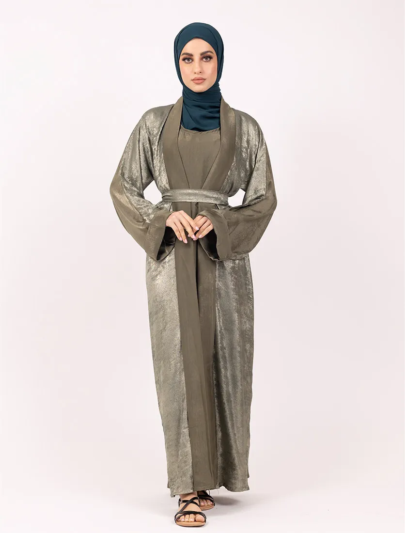 Khaki Jamila Open Abaya - Image 3