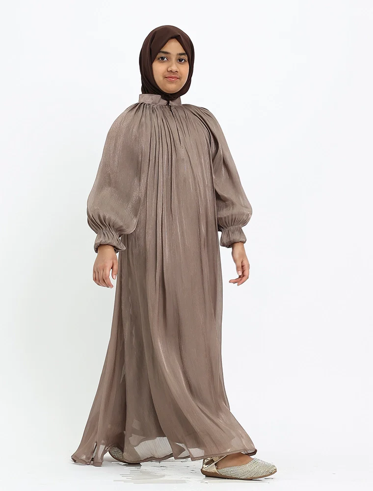 Mocha Organza Umbrella Girls Abaya - Image 4