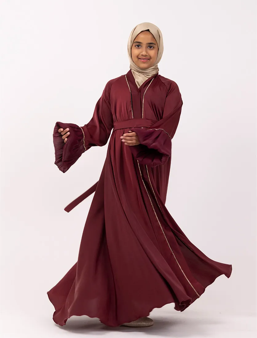 Plum Regal Charm Girls Abaya - Image 4