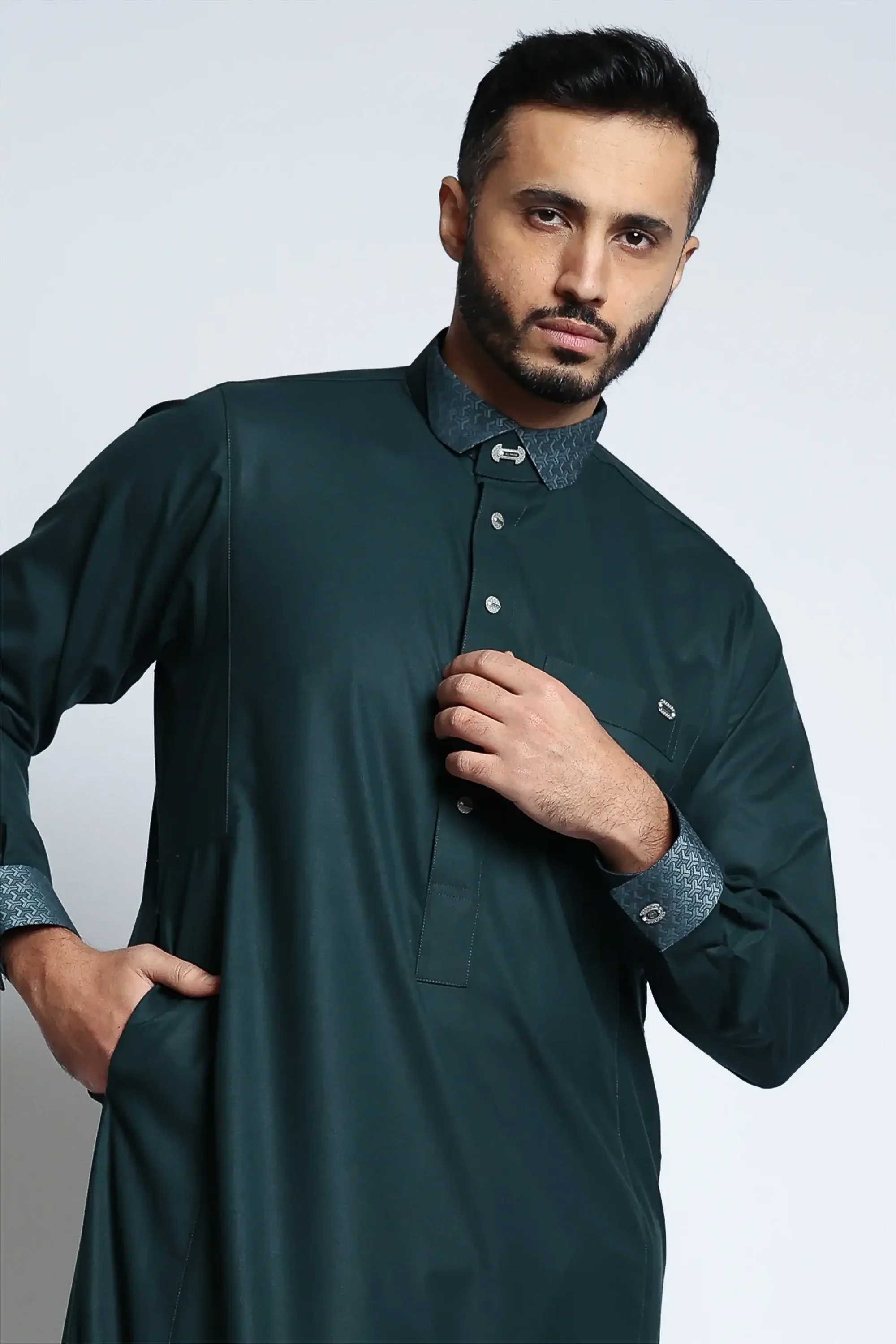 Storm Green Cutaway Thobe By Al noor- J153 - Image 6